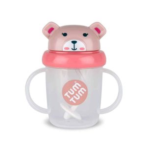 Verre anti-fuite rose avec paille lestée