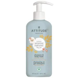 2 en 1 Gel nettoyant cheveux et corps – Peau sensible bébé sans odeur – Attitude – Attitude