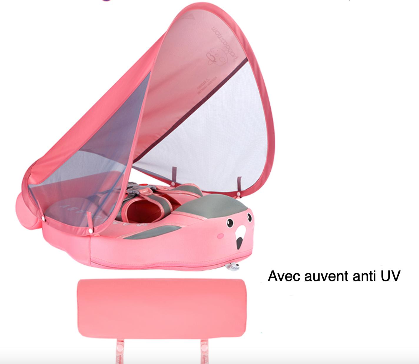Bouée bébé non gonflable avec auvent anti UV Flamant Rose – Image 2