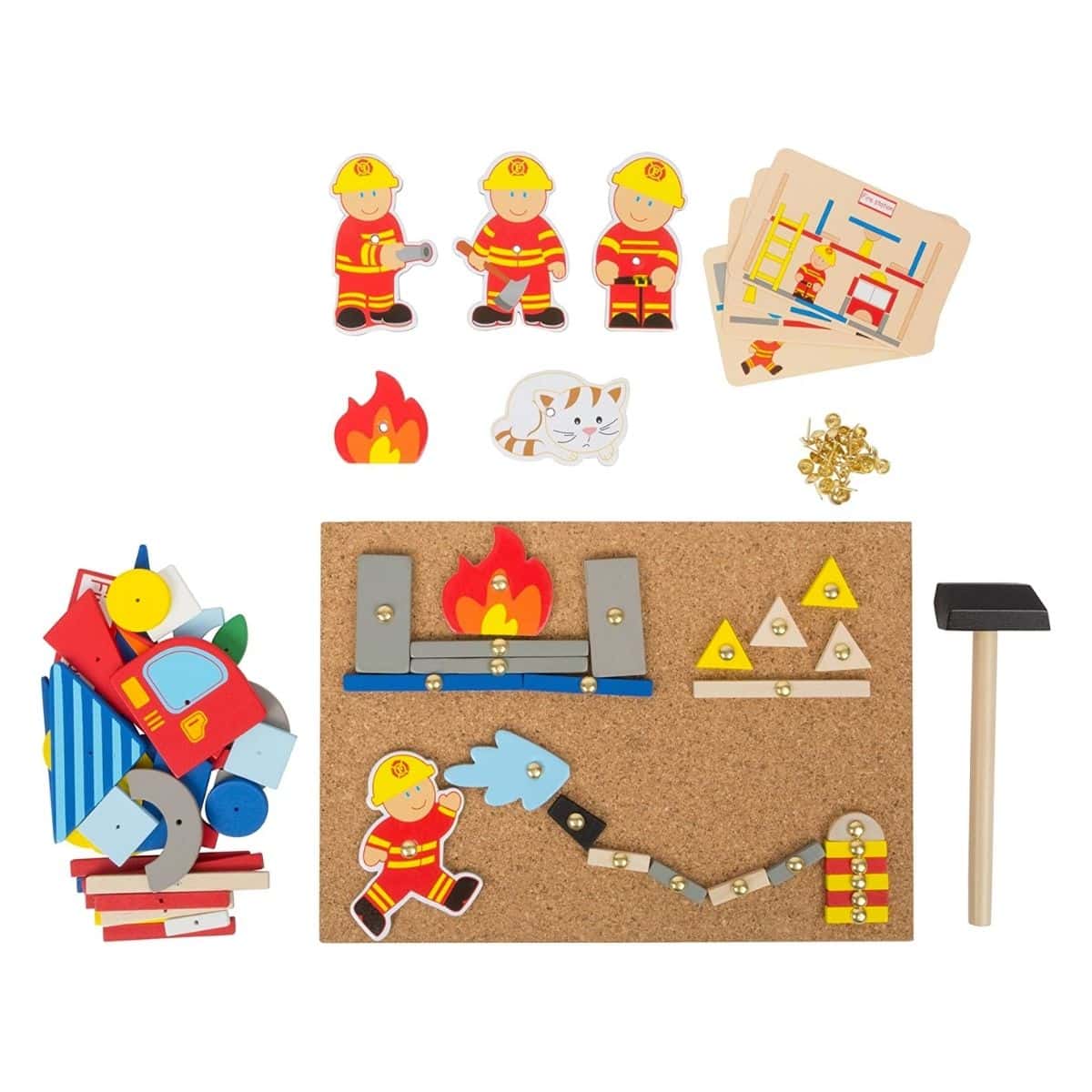 Jeu de clous Pompiers en liège, carton et bois – Image 2
