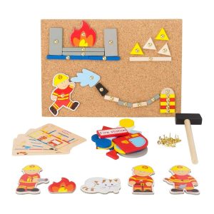 Jeu de clous Pompiers en liège, carton et bois
