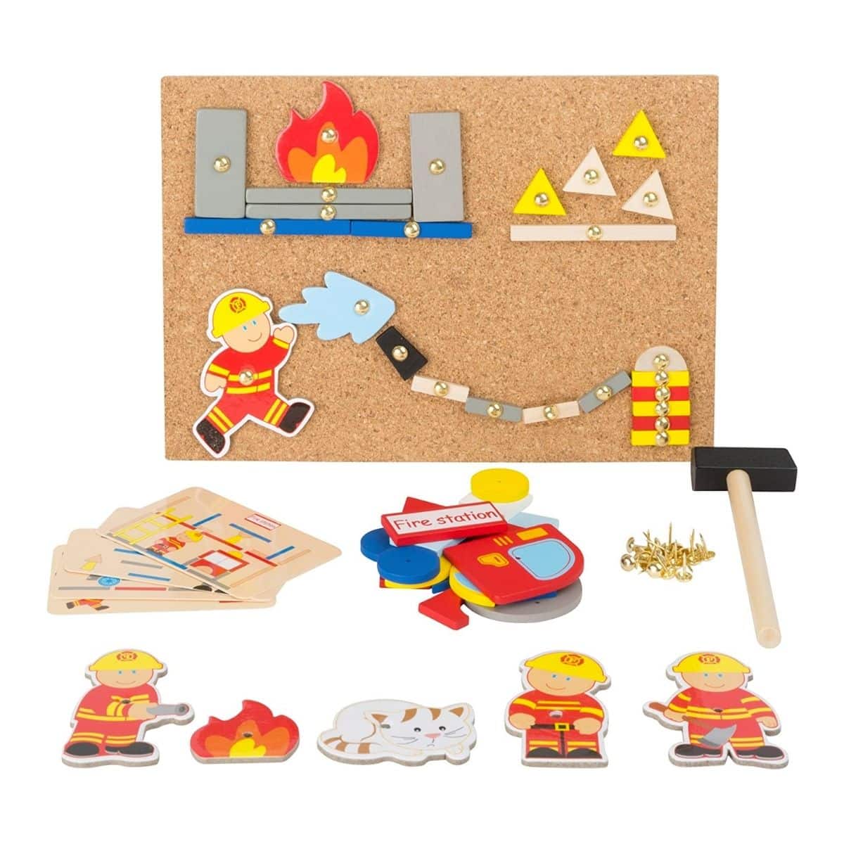 Jeu de clous Pompiers en liège, carton et bois