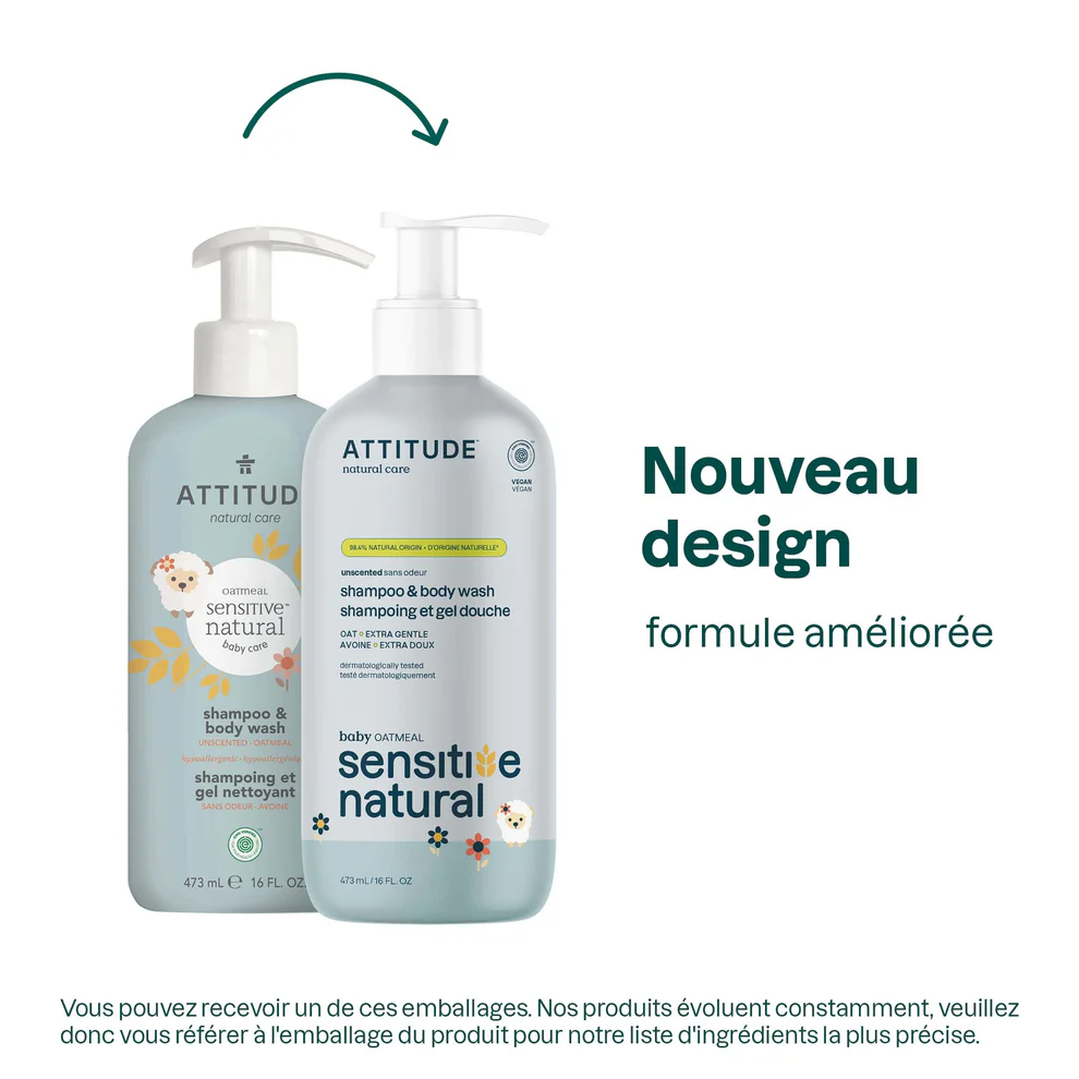 2 en 1 Gel nettoyant cheveux et corps – Peau sensible bébé sans odeur – Attitude – Image 2