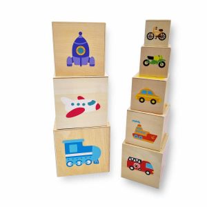 Cubes à empiler “Chiffres et motifs” en bois