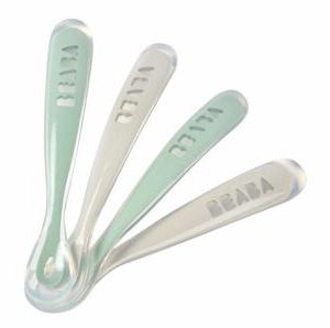 Cuillères pour bébé 1er âge (lot de 4) silicone velvet grey/sage green – Béaba