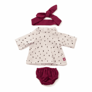 Ensemble 3 pièces bordeau et blanc pour poupée fille 38cm