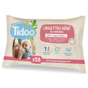 Lingettes bébé compostables au calendula parfum naturel 58 pièces – Tidoo