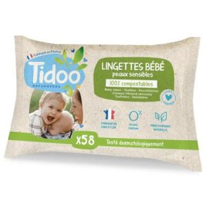 Lingettes bébé compostables sans parfum peaux sensibles 58 pièces – Tidoo