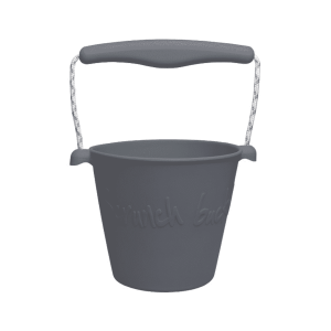 Seau de plage pliable GRIS en silicone avec anse en corde