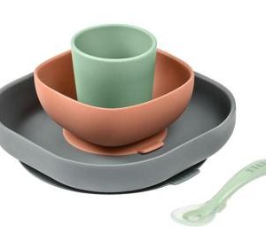 Set de repas silicone : assiette, bol, verre, cuillère – Béaba