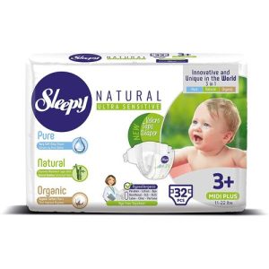 Sleepy Natural Bambou Couches Bébés Midi Taille 3+ – (5-10kg) 32 Unités