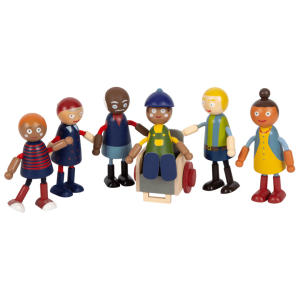Famille de poupées souples avec fauteuil roulant