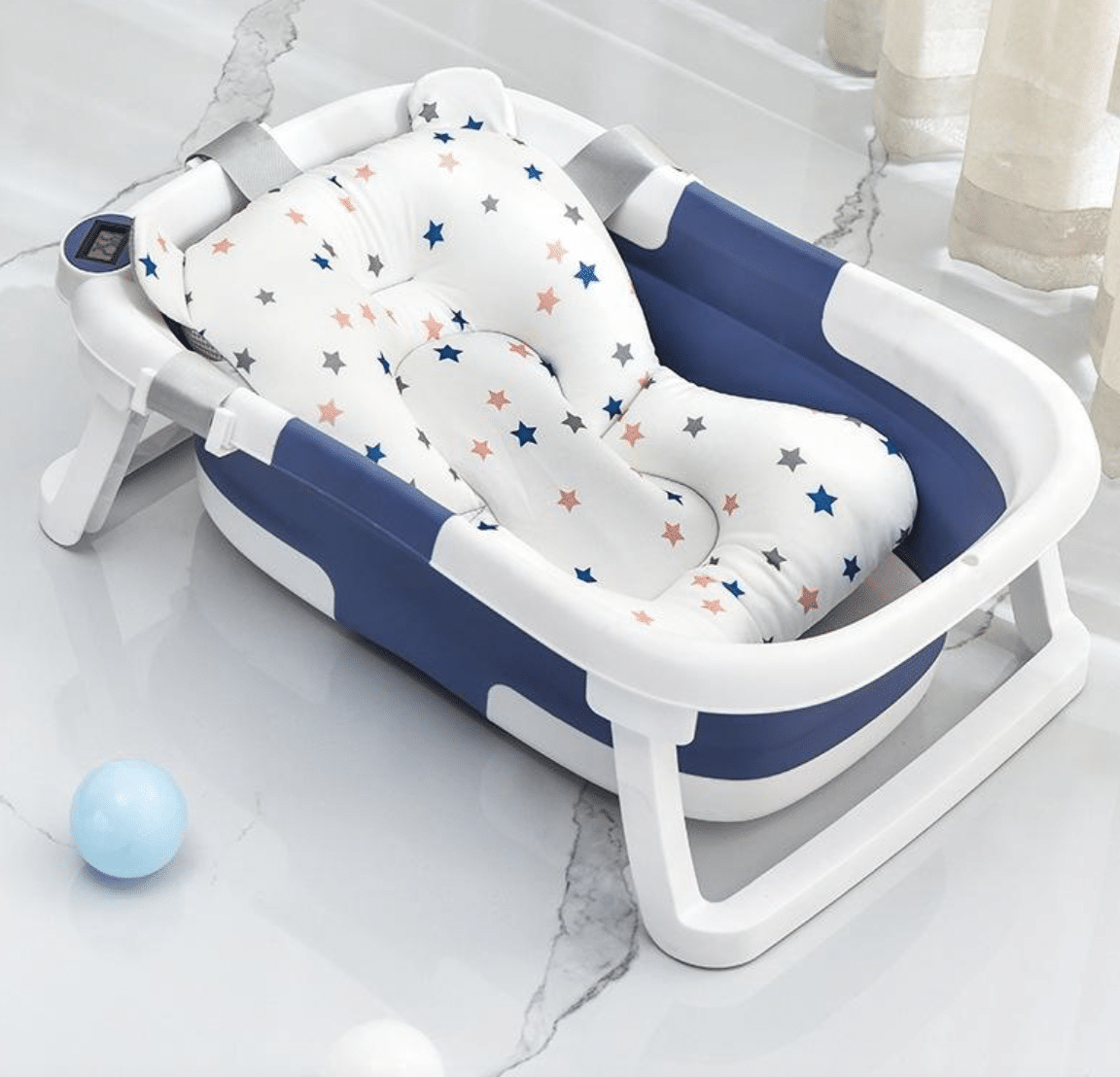 Baignoire bébé pliable avec coussin et thermomètre – Bleu – Image 4