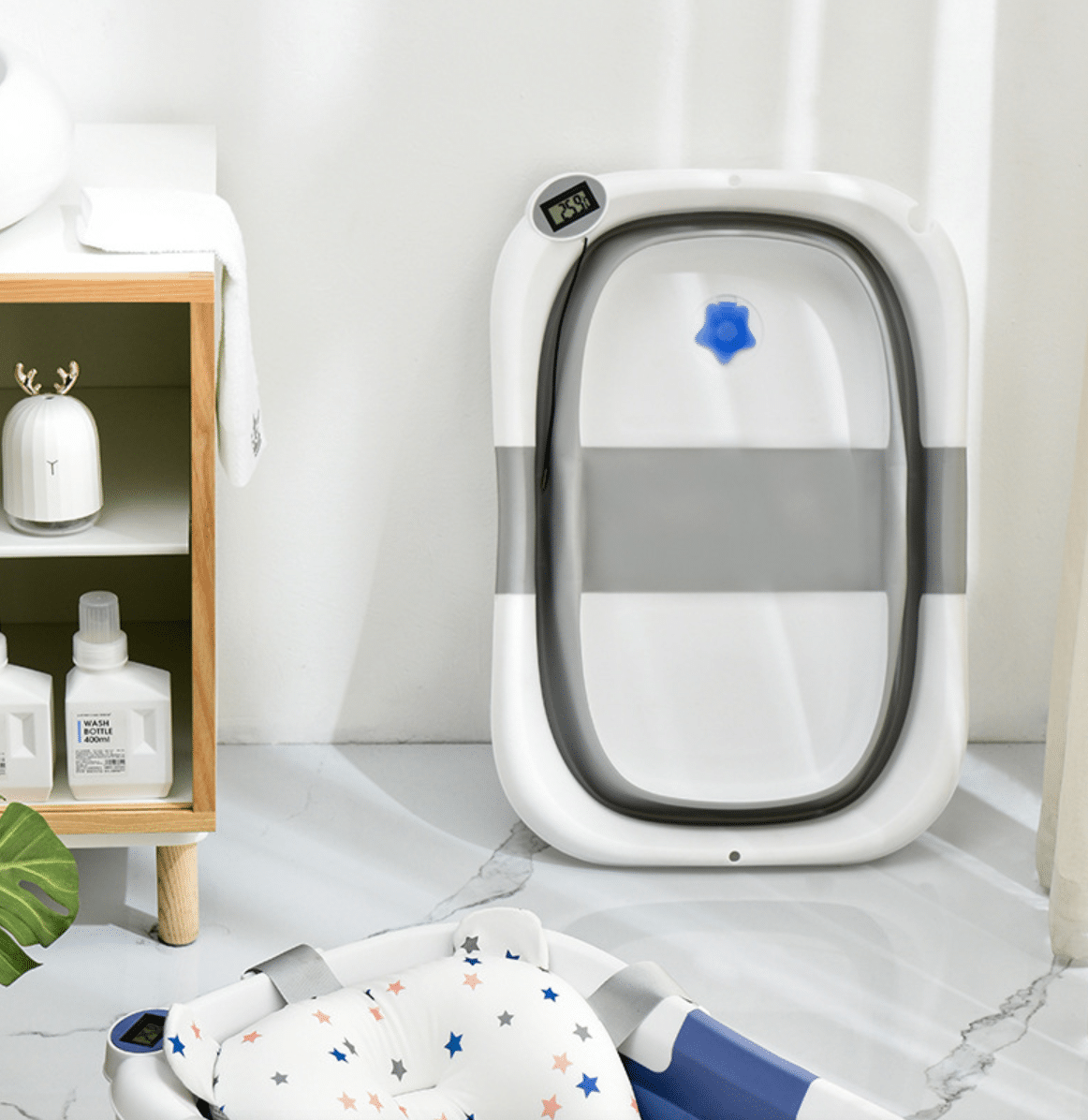 Baignoire bébé pliable avec coussin et thermomètre – Gris – Image 3