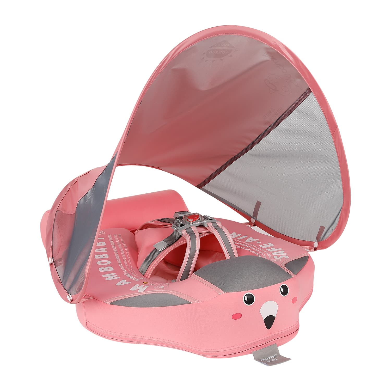 Bouée bébé non gonflable avec auvent anti UV Flamant Rose