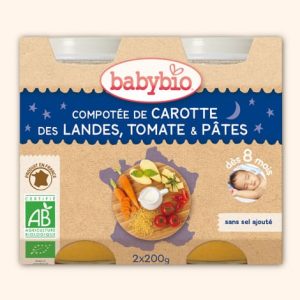 Panade bébé soir carotte, tomates et pâtes 2x200g dès 8 mois – Babybio