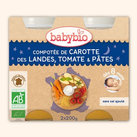 Panade bébé soir carotte, tomates et pâtes 2x200g dès 8 mois – Babybio