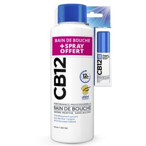 CB12 Bain De Bouche Menthe Sans Alcool , 250ml + Spray Buccal , 15ml