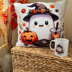 Coussin + Tasse Fantôme Halloween