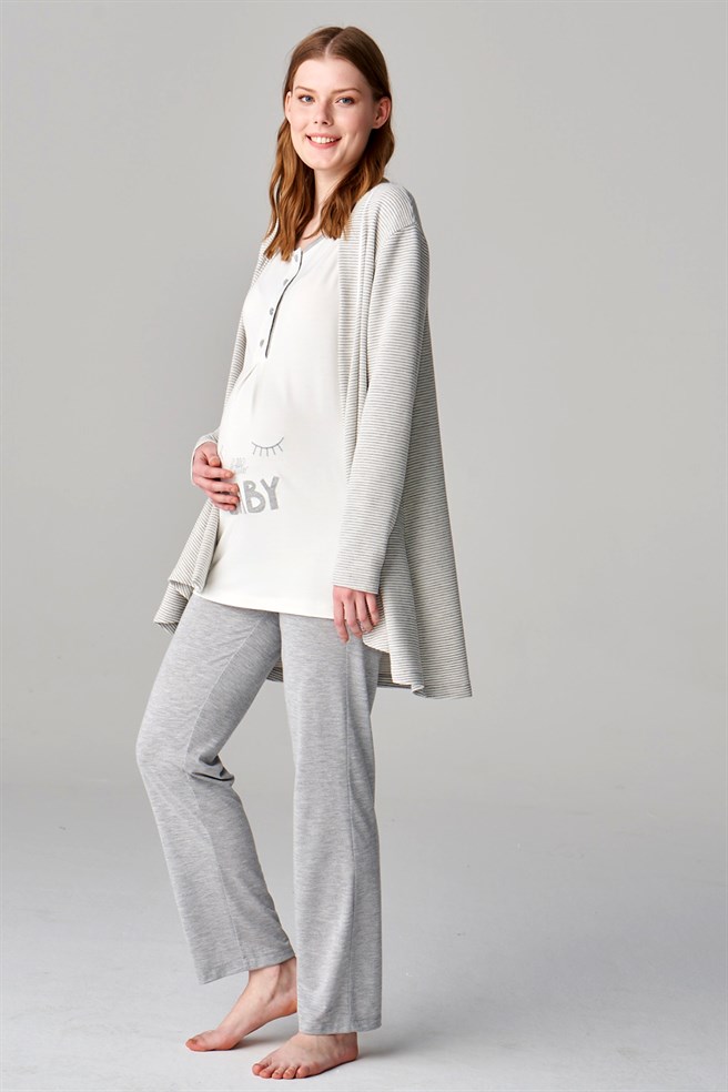 Ensemble de pyjama post-partum feyza gris – Image 2