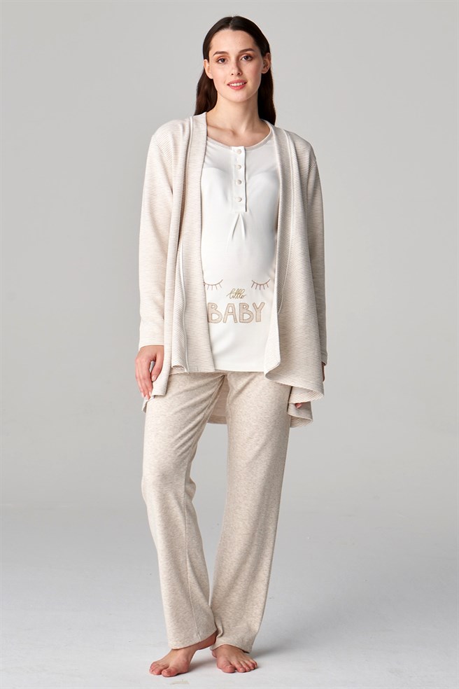 Ensemble de pyjama post-partum feyza beige – Image 2