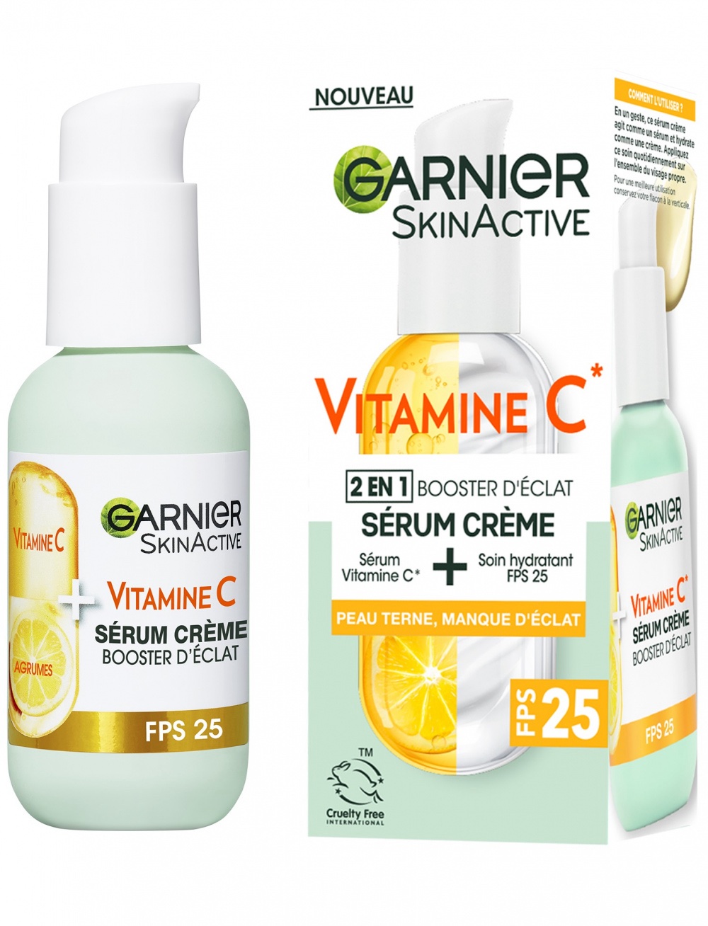 GARNIER Sérum Crème Vitamine C Booster d’éclat 2 En 1 FPS 25