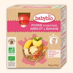 Panade de fruits bébé pomme, abricot et banane 4x90g dès 6 mois – Babybio