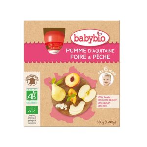 Panade de fruits bébé pomme, poire et pêche 4x90g dès 6 mois – Babybio