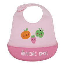 HAO FU Bavoir Avec Récupérateur En Silicone Rose