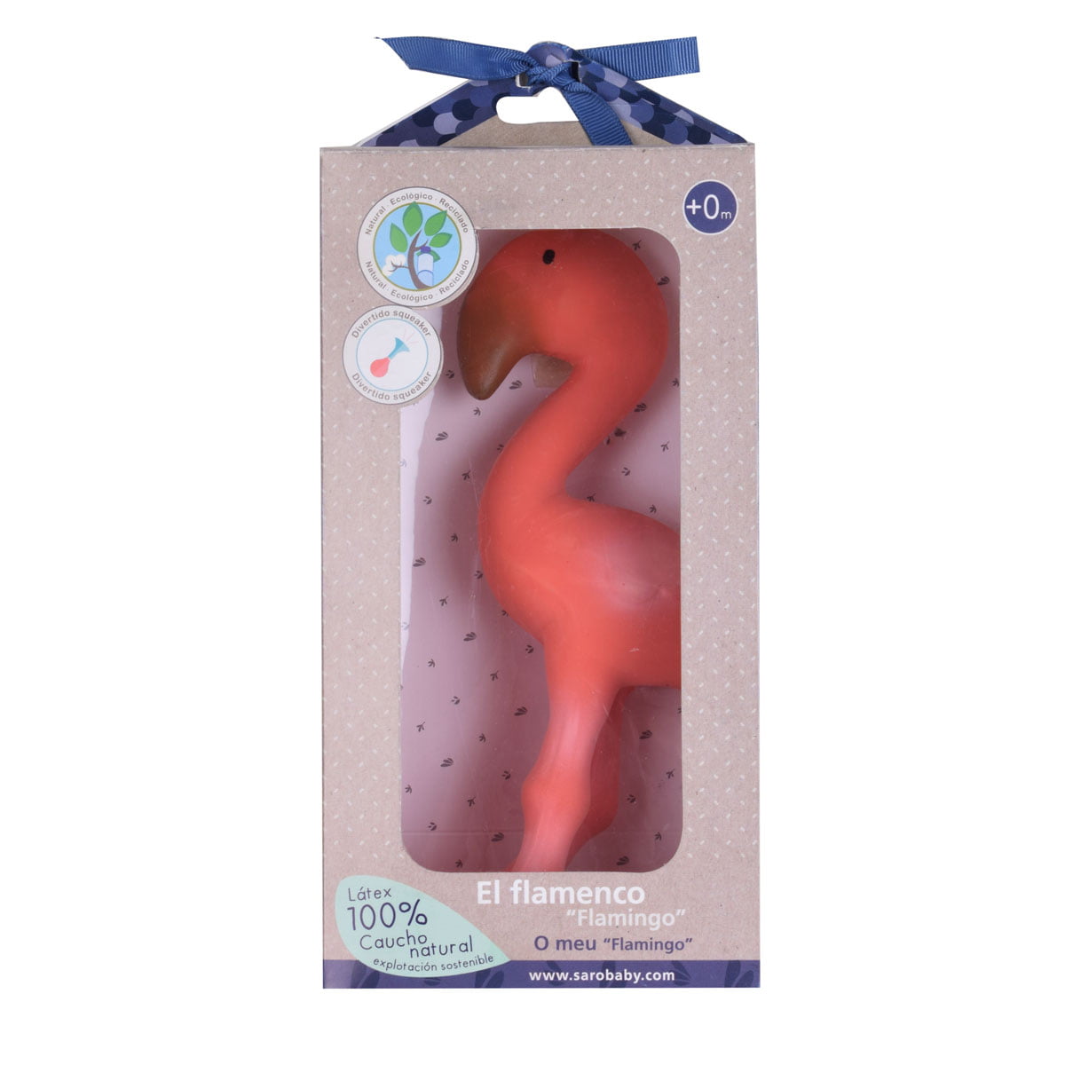 Jouet de dentition / de bain en caoutchouc naturel flamant rose – Tikiri – Image 2