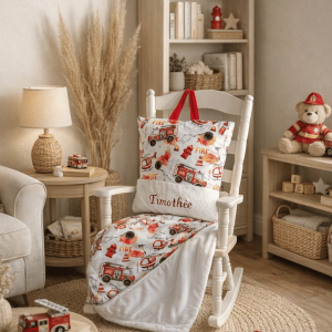 Pack sieste Coussin et plaid pour la crèche, la maternelle – Pompier