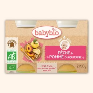 Panade de fruits bébé pêche et pomme de France 2x130g dès 4 mois – Babybio