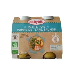 Panade bébé midi petits pois, pomme de terre et saumon 2x200g dès 6 mois – Babybio