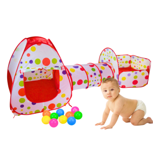 Piscine à balles pour bébé avec tunnel – Rouge