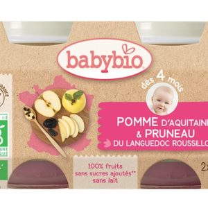 Panade de fruits bébé pomme de France et pruneaux 2x130g dès 4 mois – Babybio