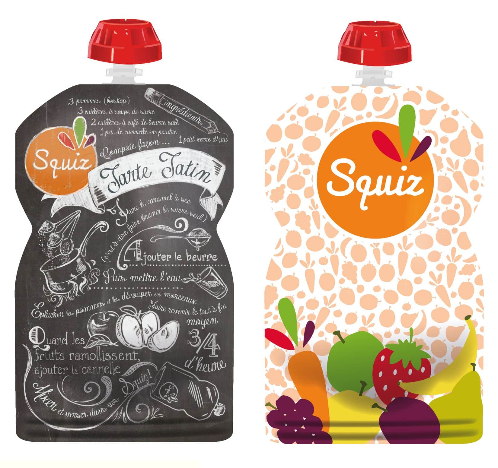 Gourdes réutilisables : fruits (lot de 2) 130ml