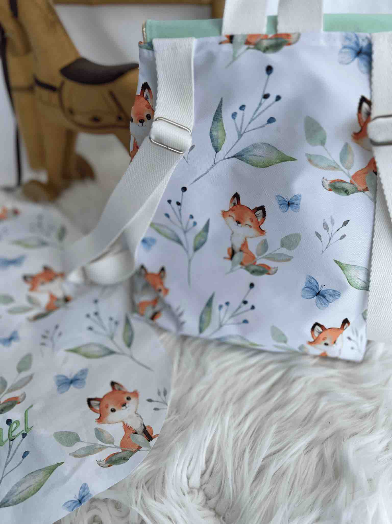 Sac à dos maternelle imperméable aux motifs renards – à personnaliser – Image 3