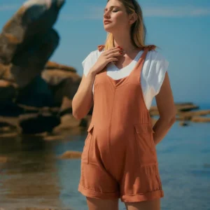 Salopette short de maternité Eloise abricot – Cache Cœur