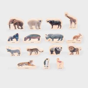 Blocs d’animaux sauvages en bois avec photos